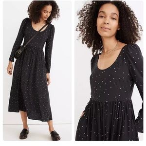 Madewell Midi Dress Size 12 Alicia Long Sleeve Scoopneck Night Stars Pockets